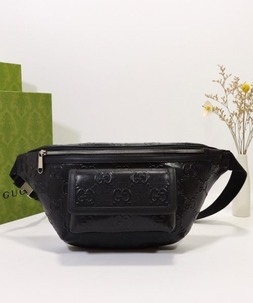 1:1 Replica Gucci Embossed Belt Bag Black For Men 11in/28cm 645093 1W3CN 1000