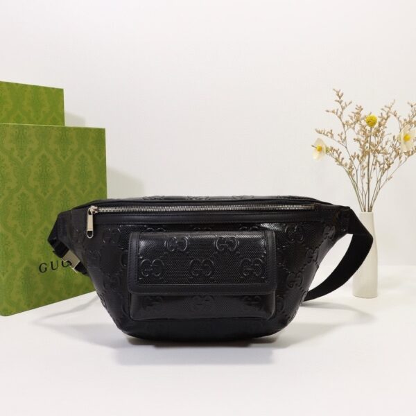 1:1 Replica Gucci Embossed Belt Bag Black For Men 11in/28cm 645093 1W3CN 1000