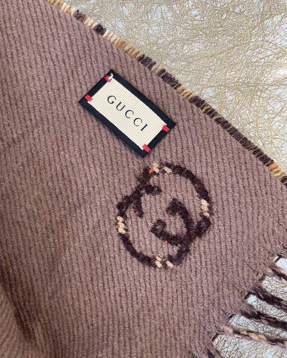 Gucci GG And Tartan Wool Jacquard Scarf Purple/Brown 77in/195cm 