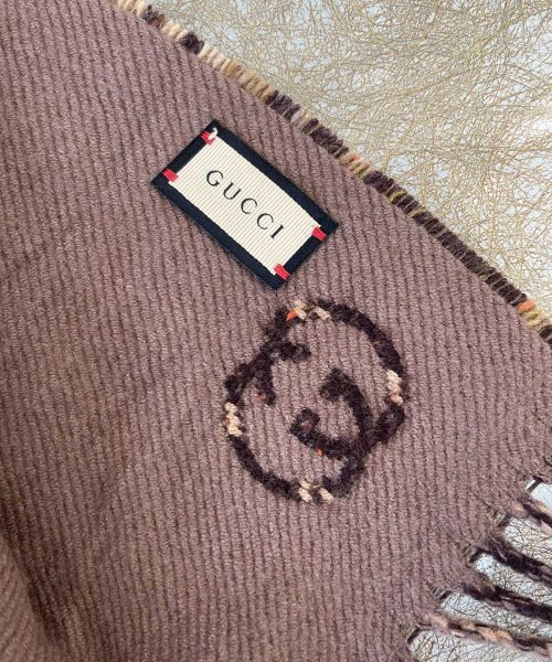 Gucci GG And Tartan Wool Jacquard Scarf Purple/Brown 77in/195cm 