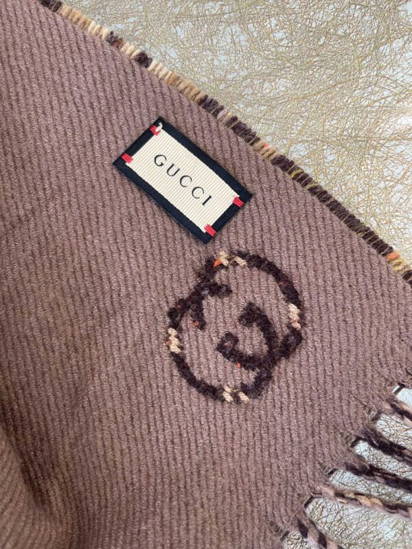 Gucci GG And Tartan Wool Jacquard Scarf Purple/Brown 77in/195cm 