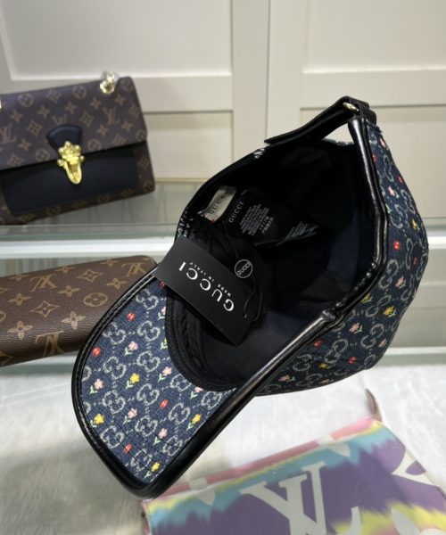 Gucci GG Baseball Hat With Floral Black GG Hat