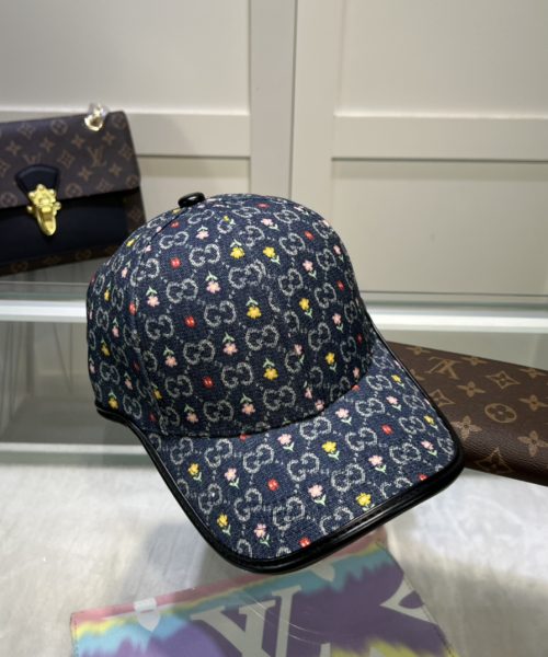 Gucci GG Baseball Hat With Floral Black GG Hat