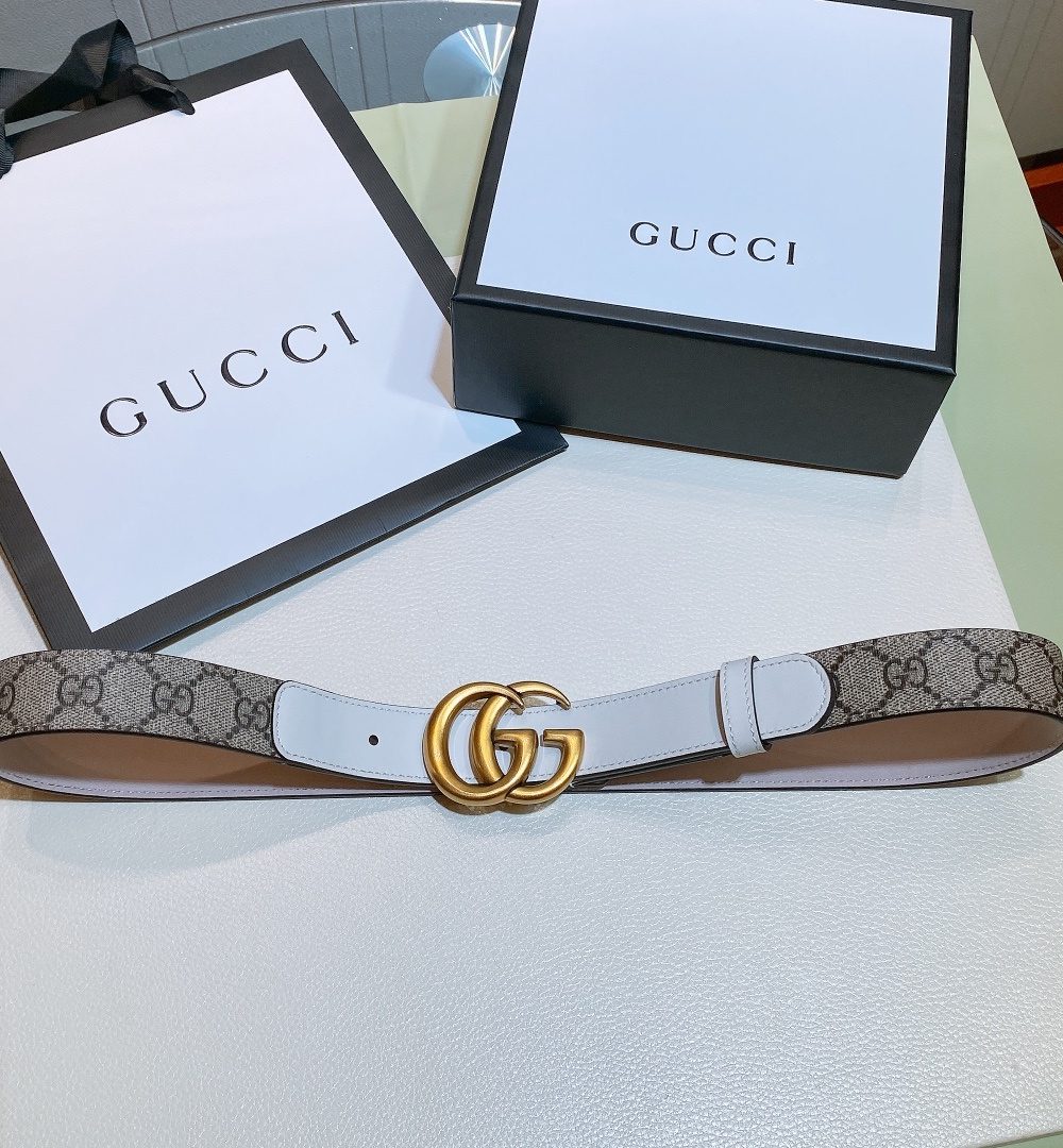 1:1 Replica Gucci GG Belt With Double G Buckle Beige/White, Women Belt 625839 92TLC 9761