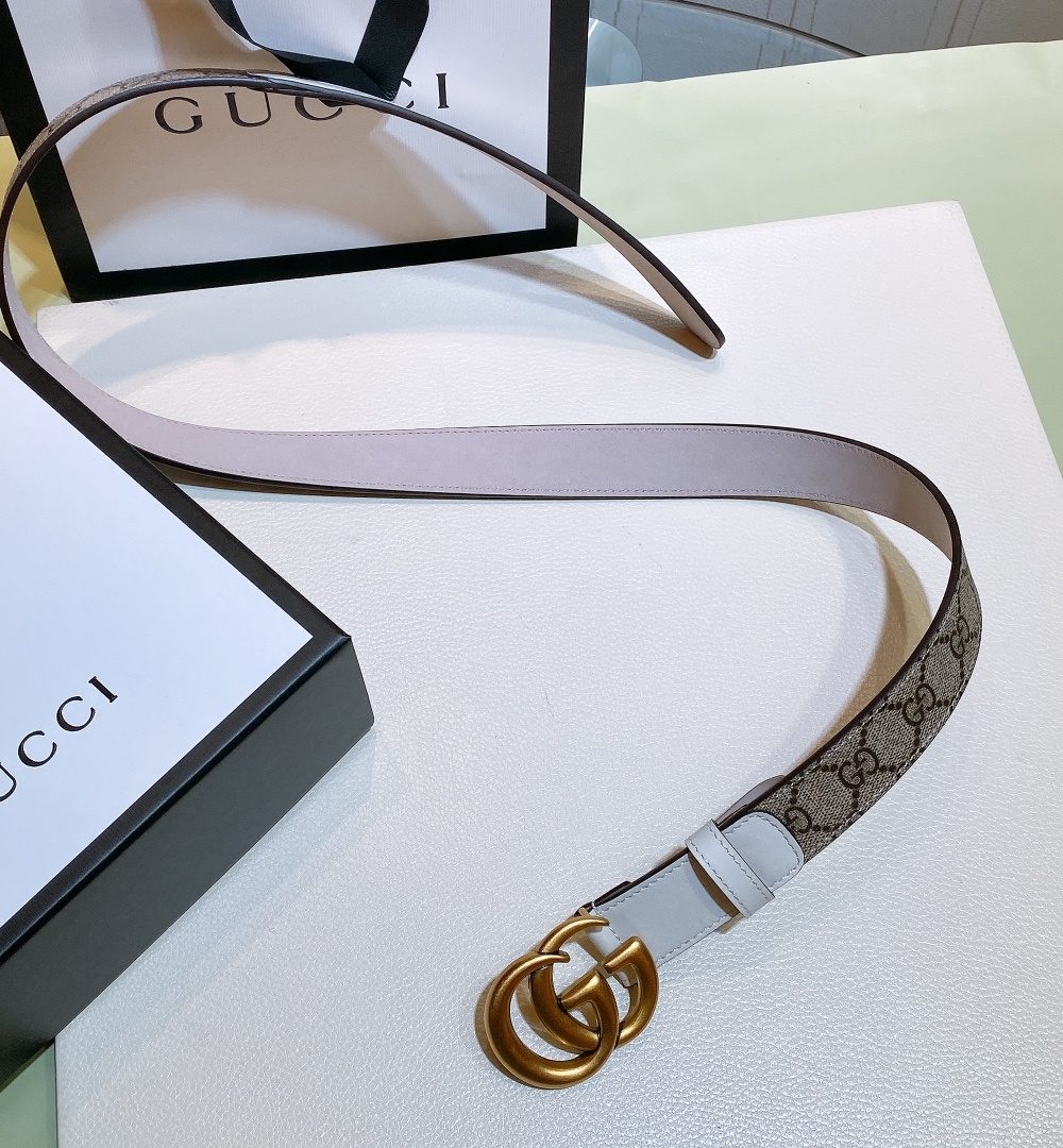 1:1 Replica Gucci GG Belt With Double G Buckle Beige/White, Women Belt 625839 92TLC 9761