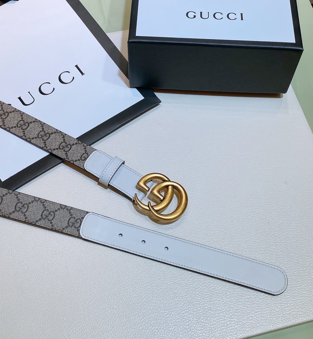 1:1 Replica Gucci GG Belt With Double G Buckle Beige/White, Women Belt 625839 92TLC 9761