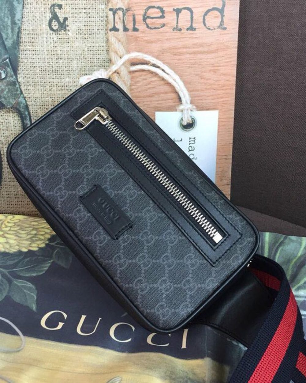 1:1 Replica Gucci GG Black Belt Bag Black/Grey Soft GG Supreme Crafted For Men 9in/24cm GG 474293 K9RRN 1095