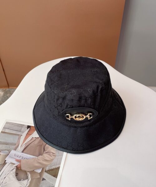 Gucci GG Canvas Bucket Hat With Horsebit Black GG Hat