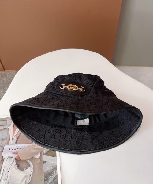 Gucci GG Canvas Bucket Hat With Horsebit Black GG Hat