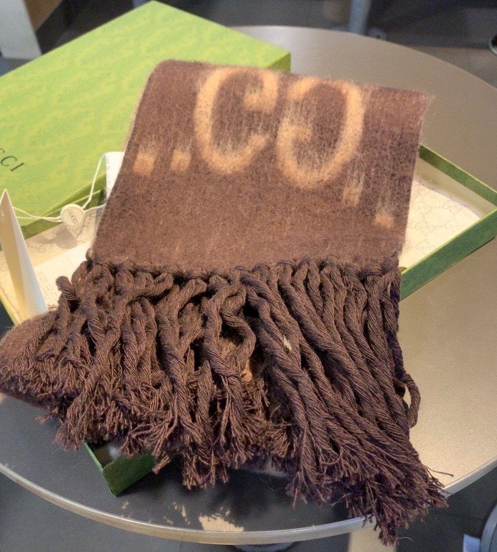 Gucci GG Cashmere Jacquard Scarf Brown 87in/220cm 