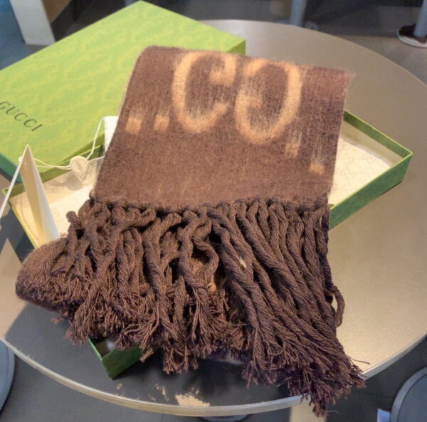 Gucci GG Cashmere Jacquard Scarf Brown 87in/220cm