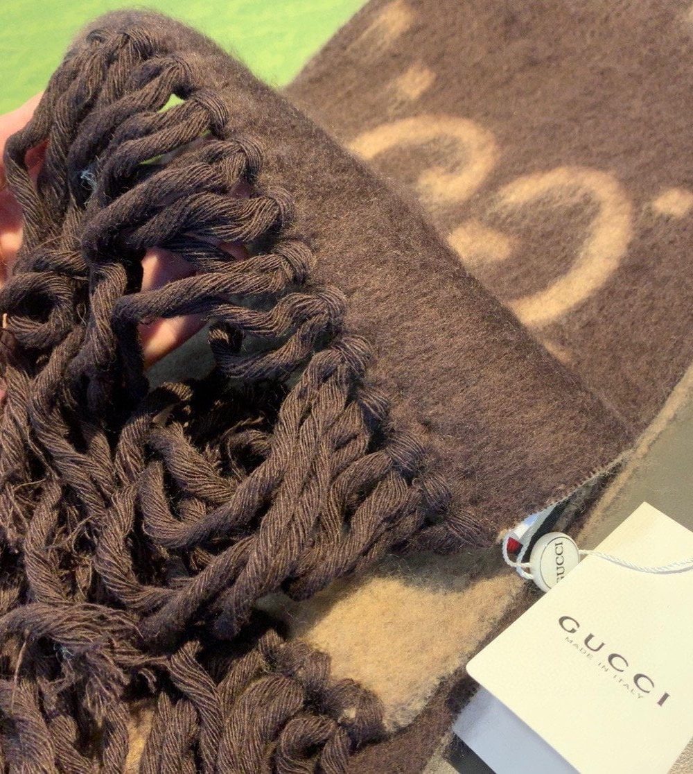 Gucci GG Cashmere Jacquard Scarf Brown 87in/220cm 