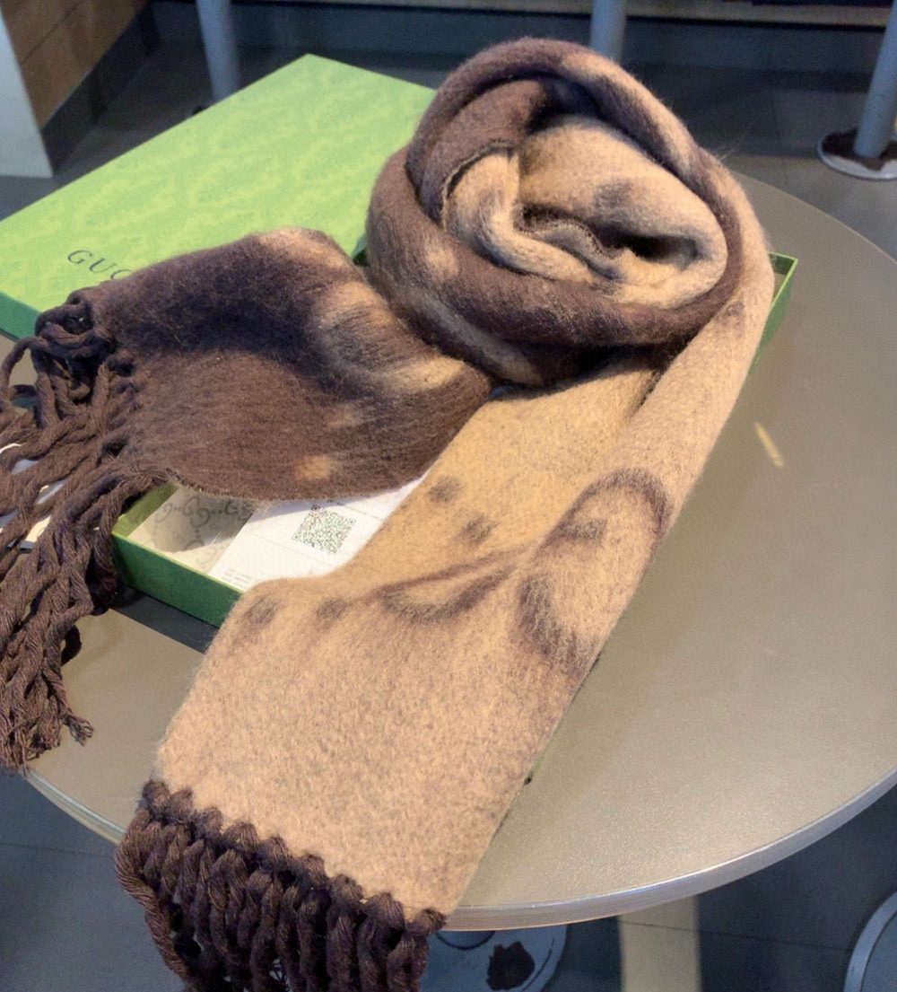 Gucci GG Cashmere Jacquard Scarf Brown 87in/220cm 