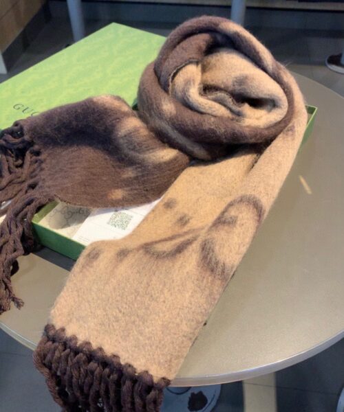 Gucci GG Cashmere Jacquard Scarf Brown 87in/220cm