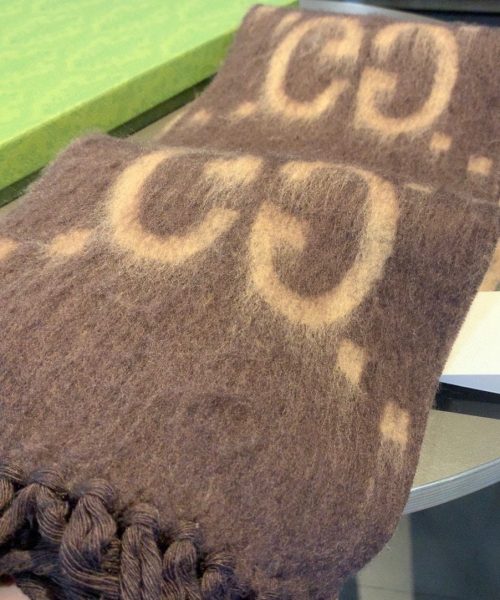 Gucci GG Cashmere Jacquard Scarf Brown 87in/220cm 