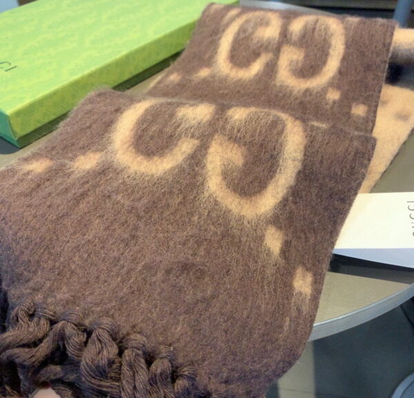 Gucci GG Cashmere Jacquard Scarf Brown 87in/220cm
