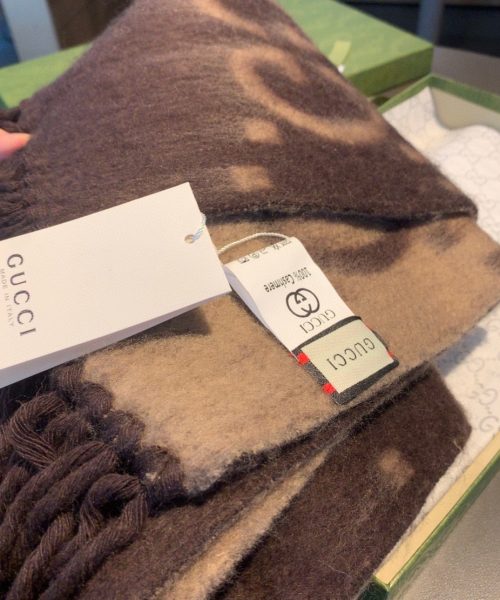 Gucci GG Cashmere Jacquard Scarf Brown 87in/220cm 