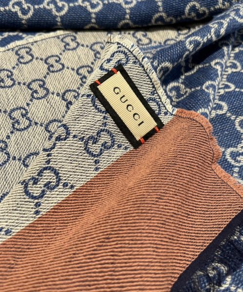 Gucci GG Cotton Jacquard Stole Scarf Blue 79in/200cm 