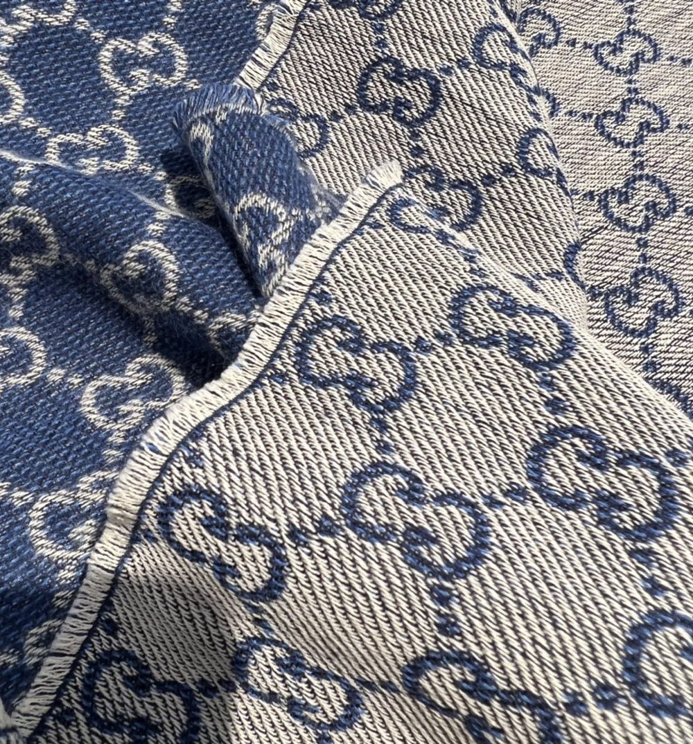 Gucci GG Cotton Jacquard Stole Scarf Blue 79in/200cm 