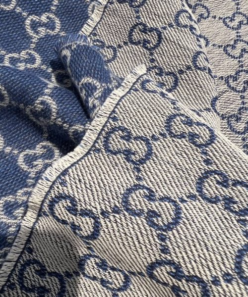 Gucci GG Cotton Jacquard Stole Scarf Blue 79in/200cm 