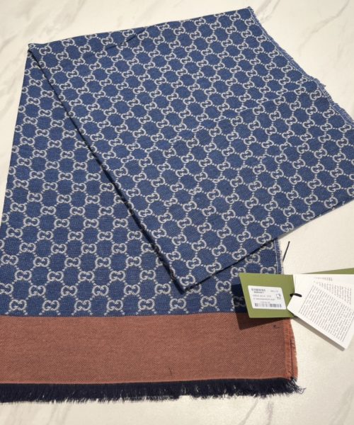 Gucci GG Cotton Jacquard Stole Scarf Blue 79in/200cm 