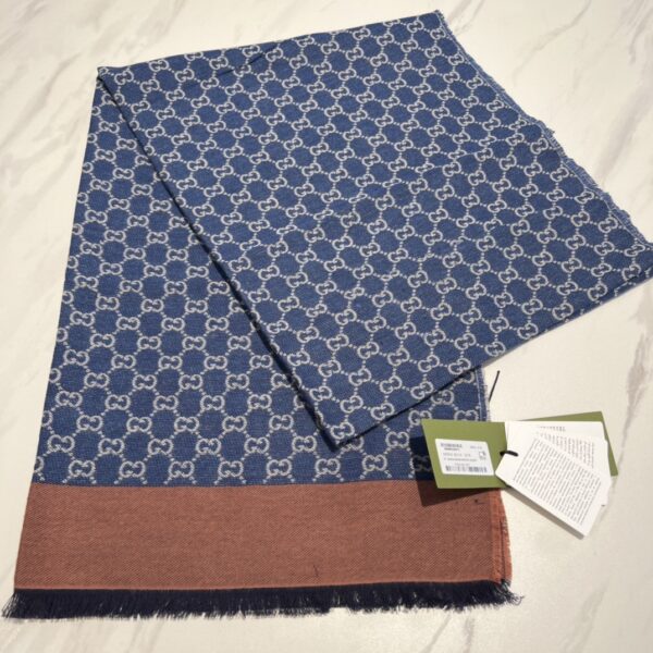 Gucci GG Cotton Jacquard Stole Scarf Blue 79in/200cm
