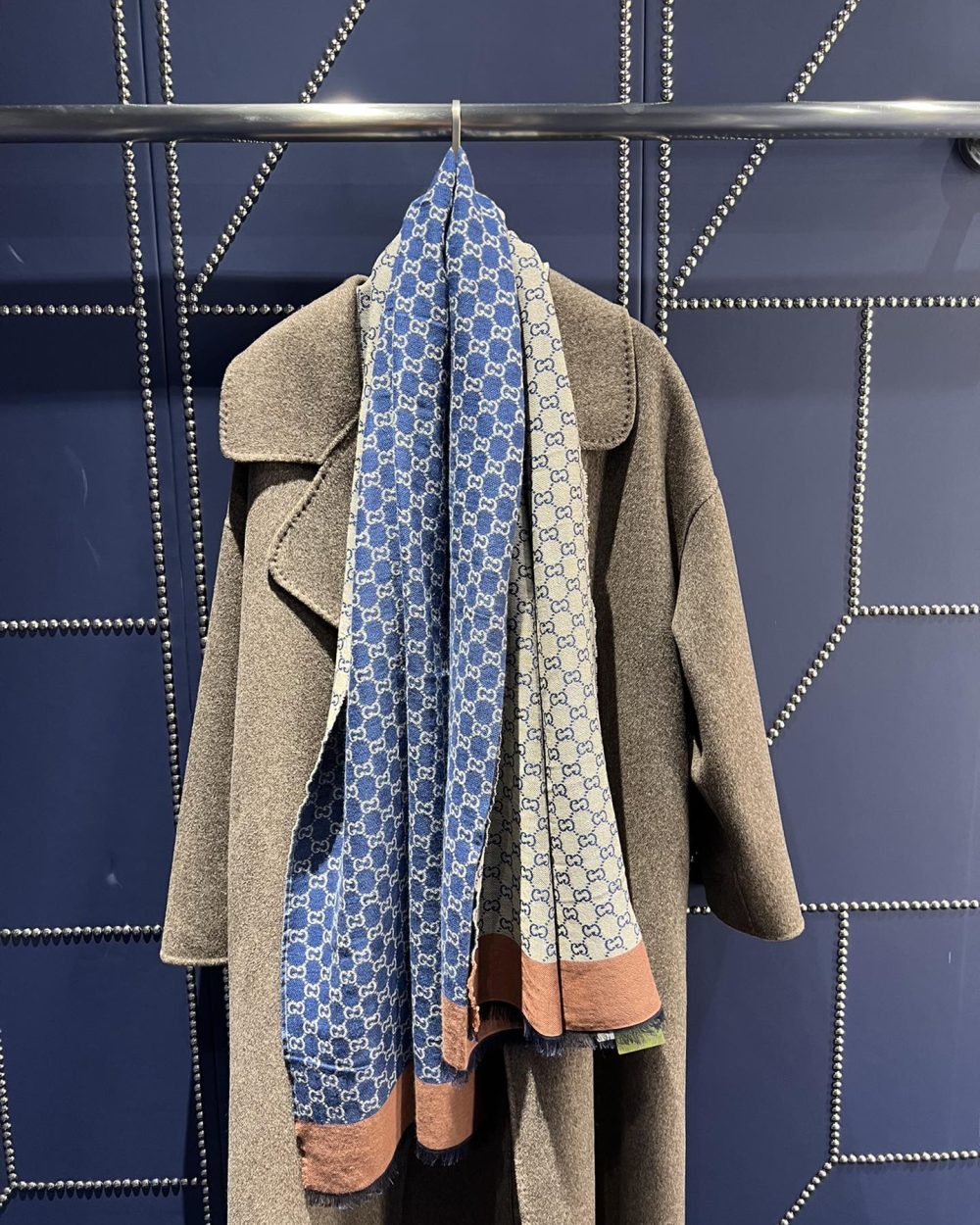 Gucci GG Cotton Jacquard Stole Scarf Blue 79in/200cm 