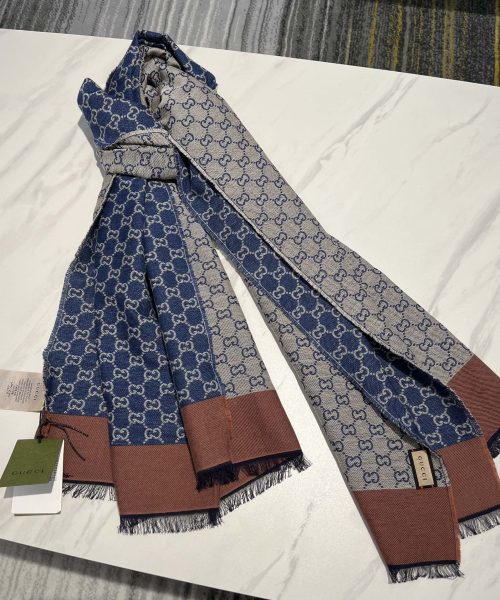 Gucci GG Cotton Jacquard Stole Scarf Blue 79in/200cm 