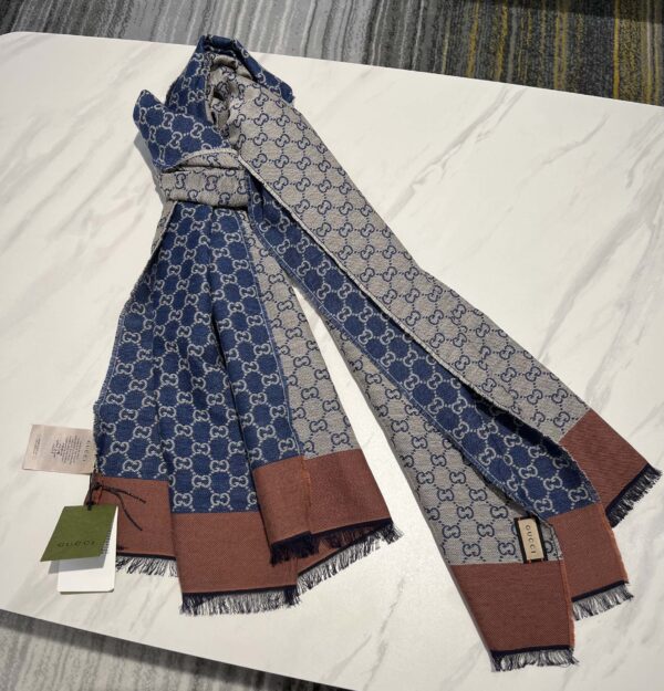 Gucci GG Cotton Jacquard Stole Scarf Blue 79in/200cm 