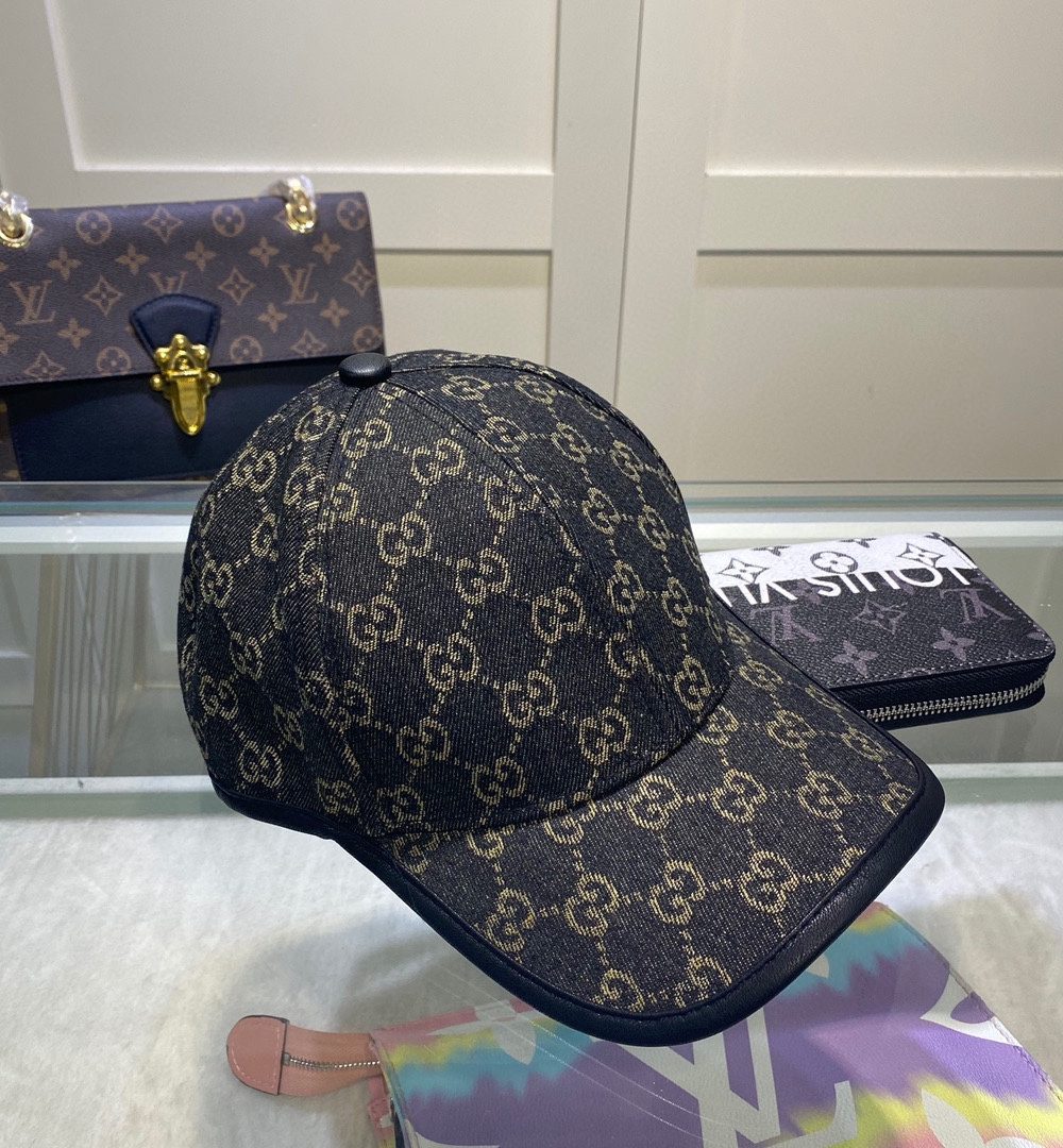 Gucci GG Denim Baseball Hat Black GG Hat