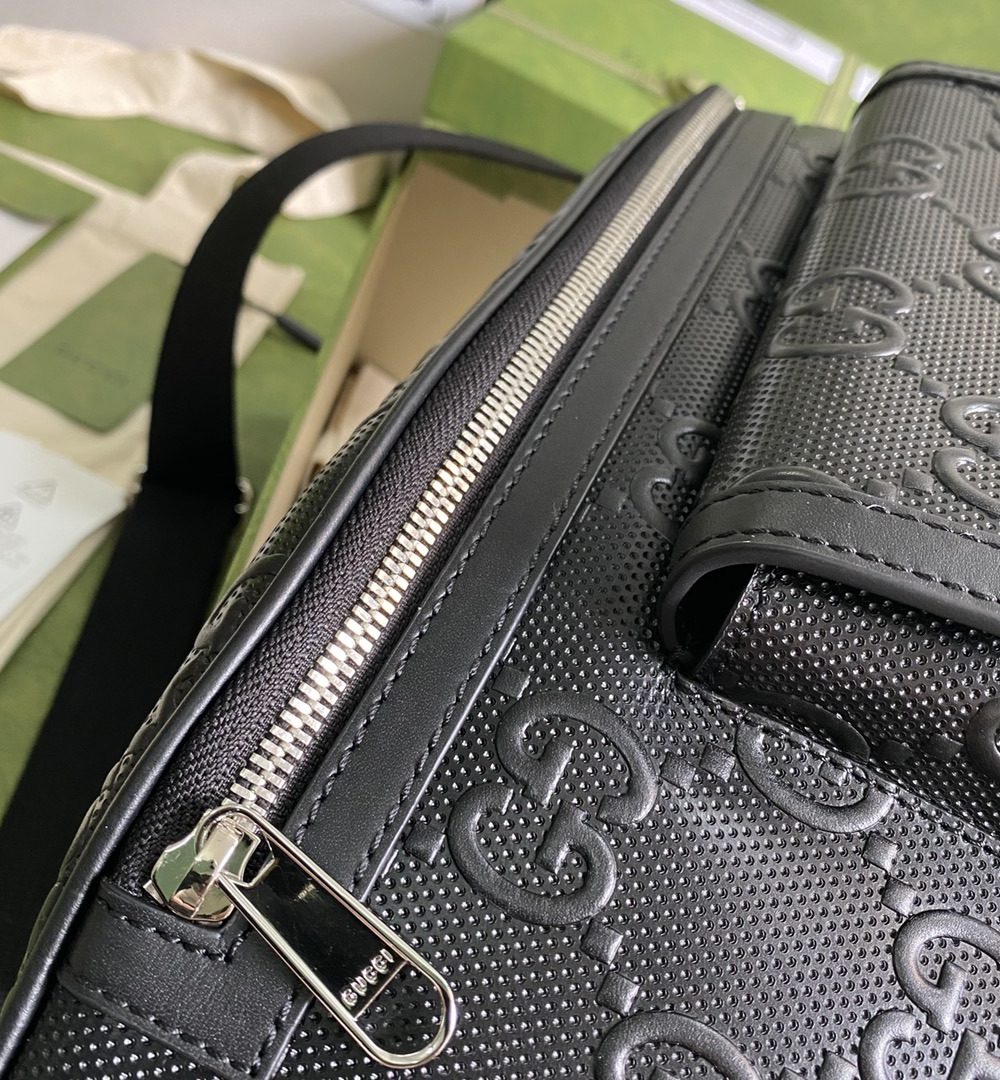 1:1 Replica Gucci GG Embossed Belt Bag Black GG Embossed For Men  11in/28cm GG 645093 1W3CN 1000