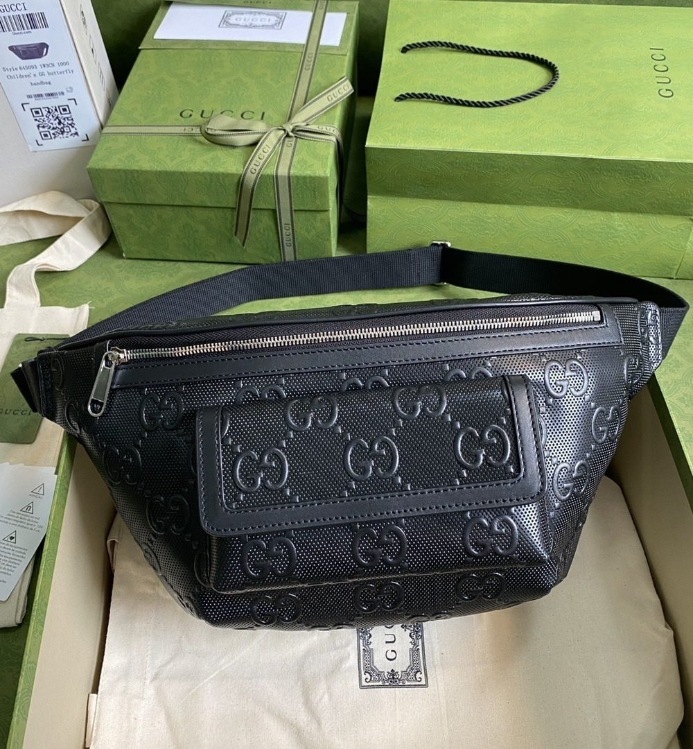 1:1 Replica Gucci GG Embossed Belt Bag Black GG Embossed For Men 11in/28cm GG 645093 1W3CN 1000
