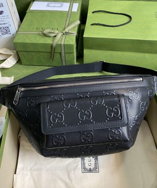1:1 Replica Gucci GG Embossed Belt Bag Black GG Embossed For Men  11in/28cm GG 645093 1W3CN 1000