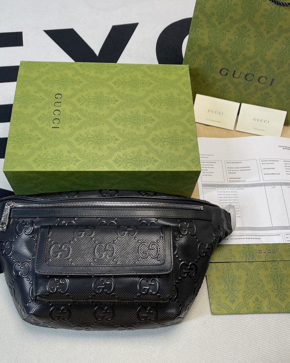 1:1 Replica Gucci GG Embossed Belt Bag Black GG Embossed For Men  11in/28cm GG 645093 1W3CN 1000