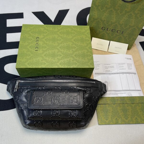 1:1 Replica Gucci GG Embossed Belt Bag Black GG Embossed For Men  11in/28cm GG 645093 1W3CN 1000