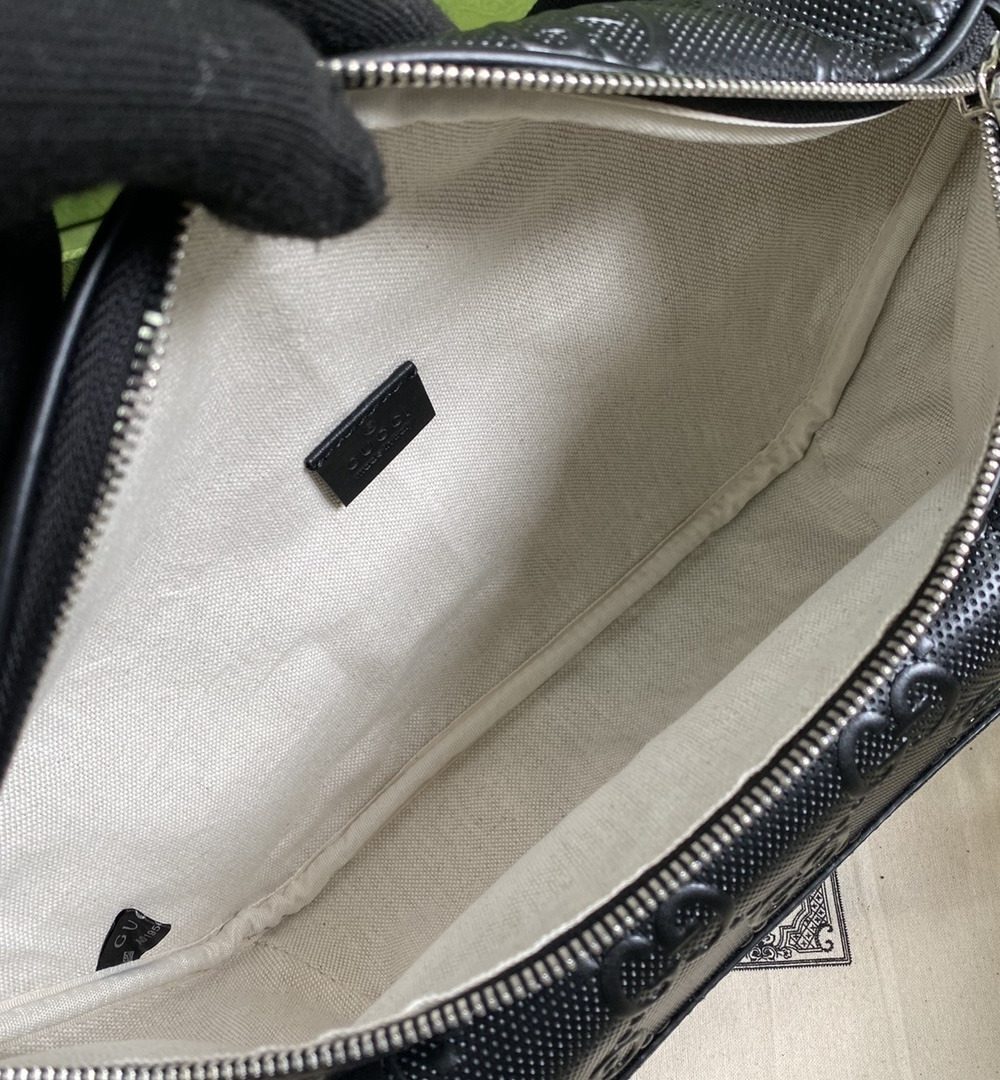 1:1 Replica Gucci GG Embossed Belt Bag Black GG Embossed For Men  11in/28cm GG 645093 1W3CN 1000