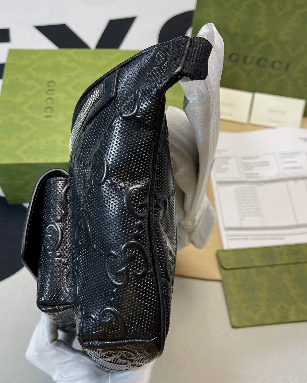 1:1 Replica Gucci GG Embossed Belt Bag Black GG Embossed For Men  11in/28cm GG 645093 1W3CN 1000