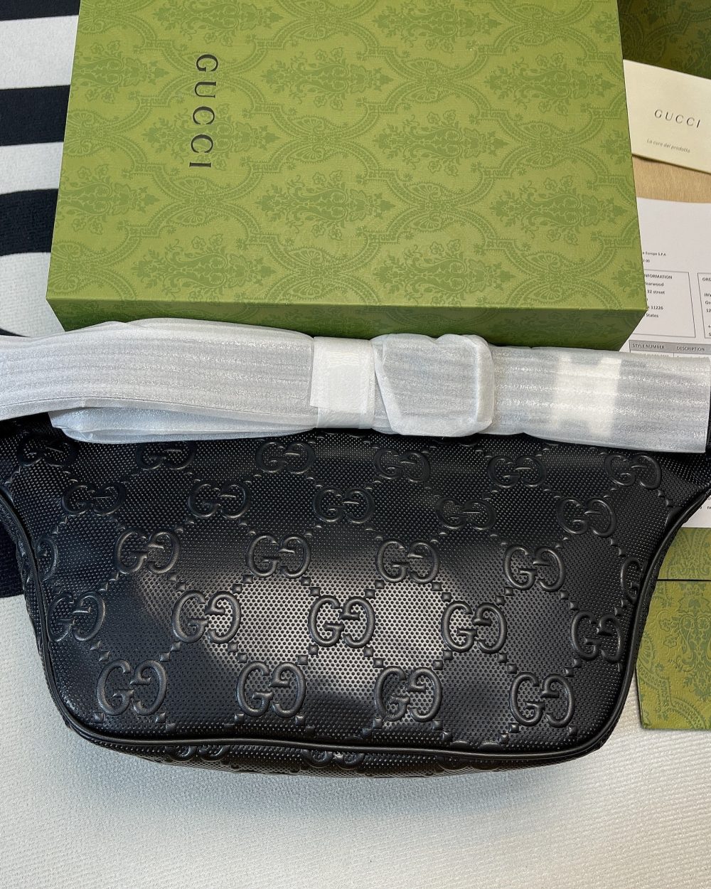 1:1 Replica Gucci GG Embossed Belt Bag Black GG Embossed For Men  11in/28cm GG 645093 1W3CN 1000