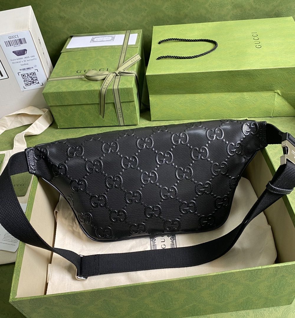 1:1 Replica Gucci GG Embossed Belt Bag Black GG Embossed For Men  11in/28cm GG 645093 1W3CN 1000