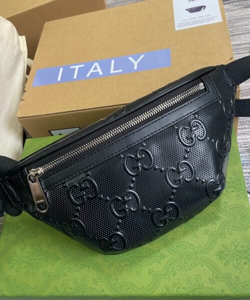 1:1 Replica Gucci GG Embossed Belt Bag Black GG Embossed For Men  9.1in/23cm GG 658582 1W3CN 1000