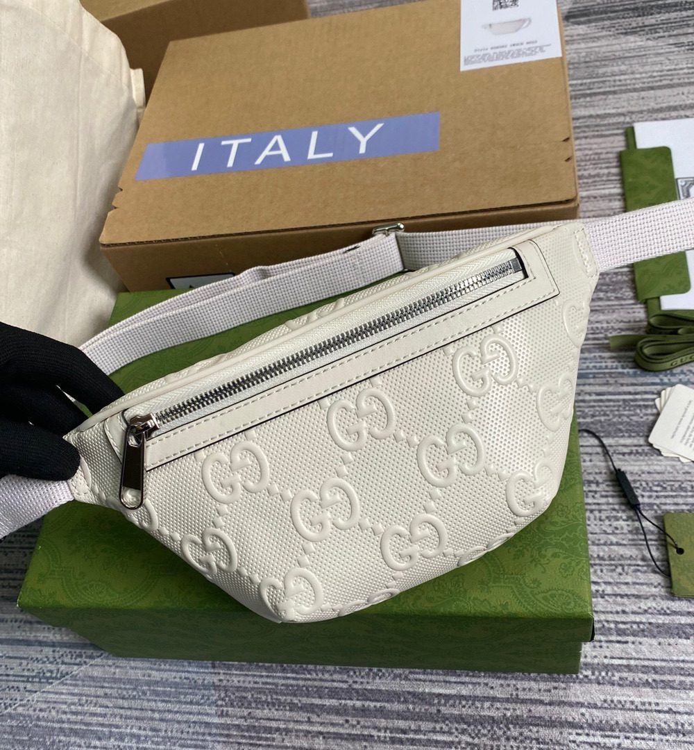 1:1 Replica Gucci GG Embossed Belt Bag White GG Embossed For Men 9.1in/23cm GG 658582 1W3CN 9022