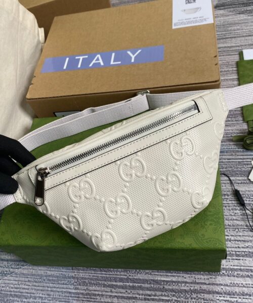 1:1 Replica Gucci GG Embossed Belt Bag White GG Embossed For Men  9.1in/23cm GG 658582 1W3CN 9022