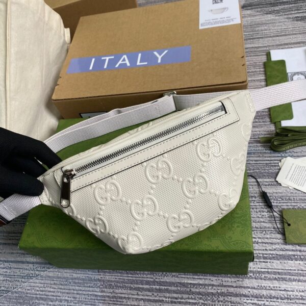 1:1 Replica Gucci GG Embossed Belt Bag White GG Embossed For Men  9.1in/23cm GG 658582 1W3CN 9022