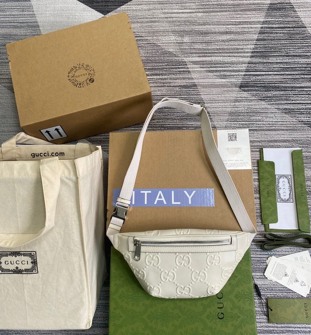 1:1 Replica Gucci GG Embossed Belt Bag White GG Embossed For Men  9.1in/23cm GG 658582 1W3CN 9022