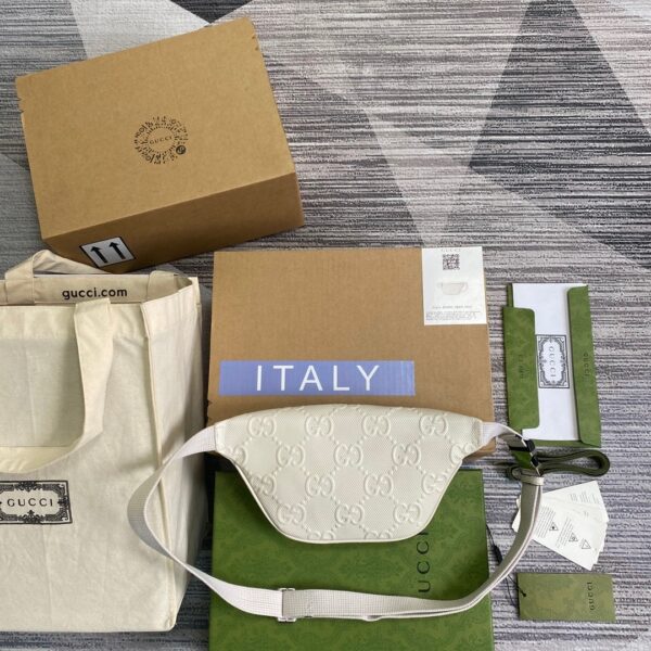 1:1 Replica Gucci GG Embossed Belt Bag White GG Embossed For Men  9.1in/23cm GG 658582 1W3CN 9022
