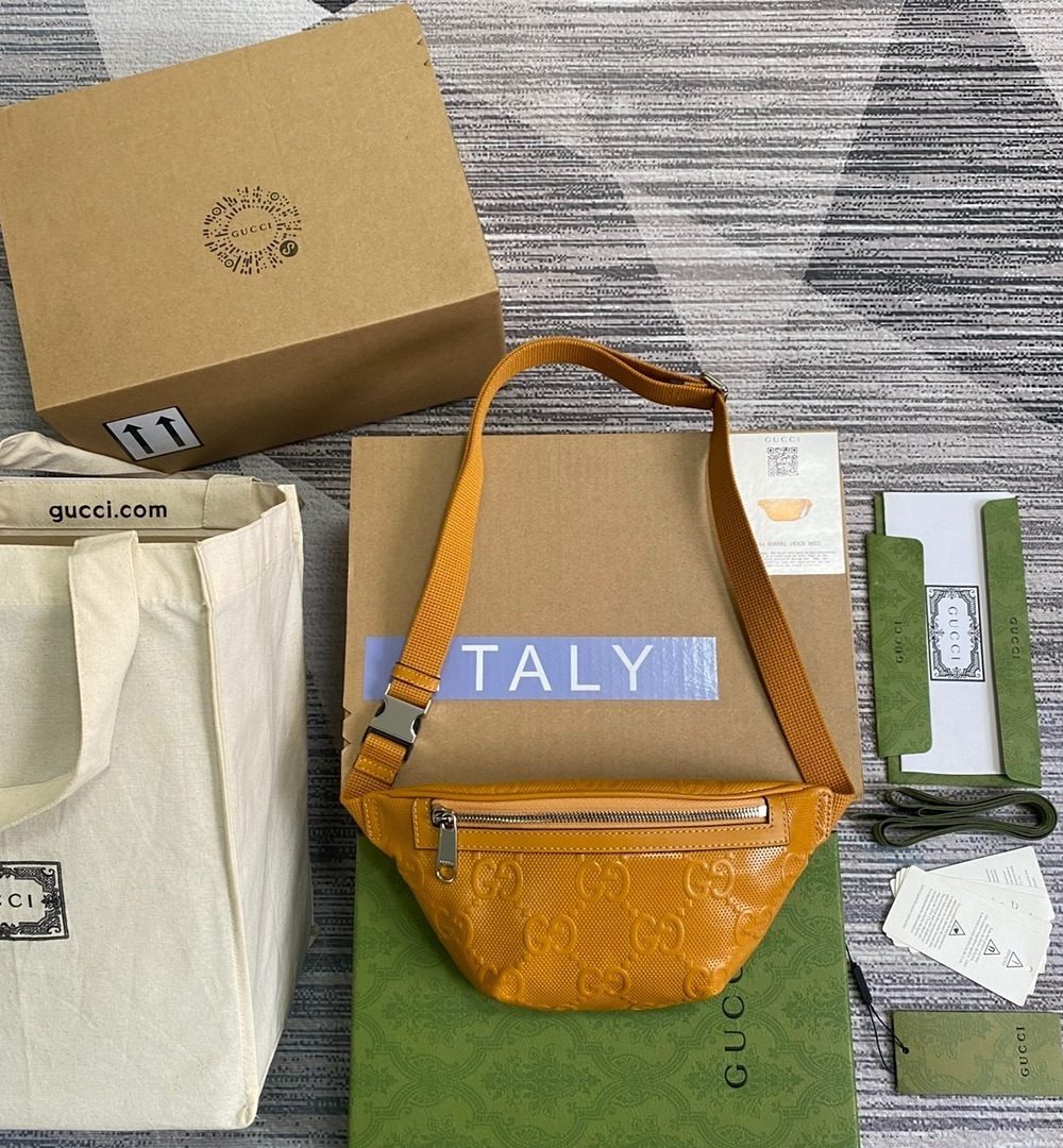 1:1 Replica Gucci GG Embossed Belt Bag Yellow GG Embossed For Men  9.1in/23cm GG