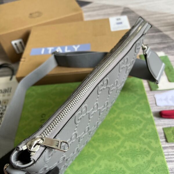 1:1 Replica Gucci GG Embossed Medium Messenger Bag Grey GG Embossed For Men 12in/31cm GG