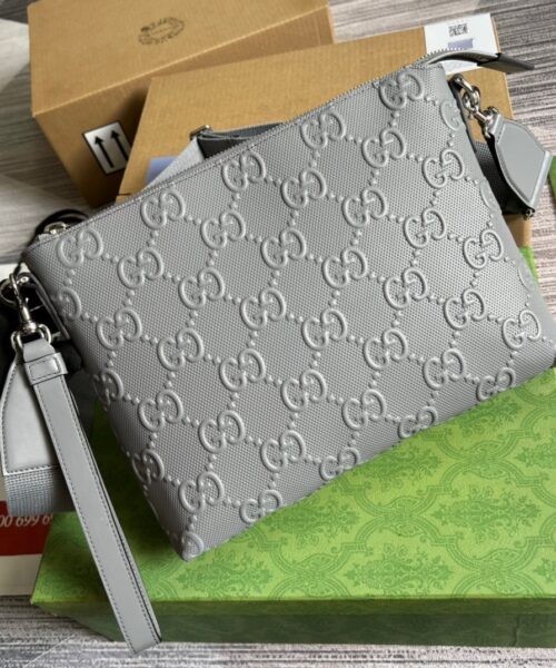 1:1 Replica Gucci GG Embossed Medium Messenger Bag Grey GG Embossed For Men 12in/31cm GG