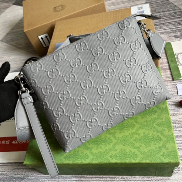 1:1 Replica Gucci GG Embossed Medium Messenger Bag Grey GG Embossed For Men 12in/31cm GG