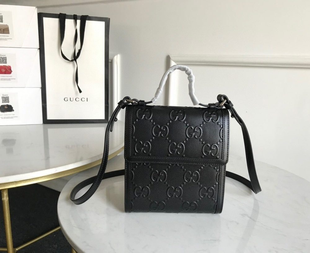 1:1 Replica Gucci GG Embossed Messenger Bag Black GG Embossed For Men 8.1in/20.5cm GG 625782 1W3AN 1000465